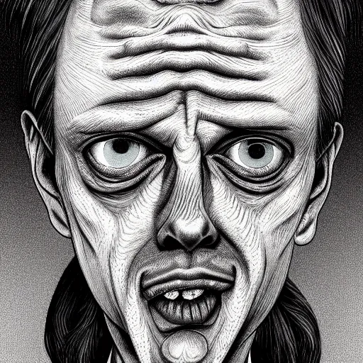 Prompt: a detailed portrait of Steve Buscemi as a squid in the style junji ito, 8k, ornate, intricate