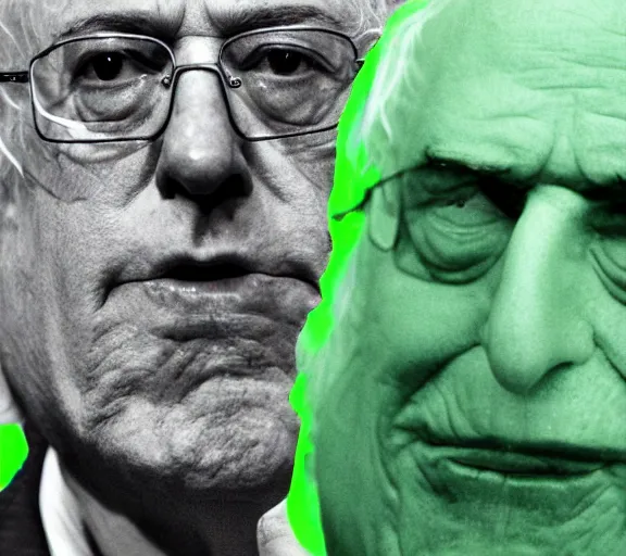 Prompt: bernie sanders face made of the jolly green giant, closeup detailed