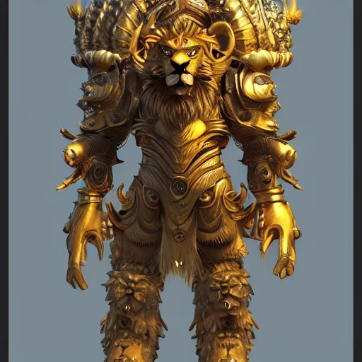 Prompt: Narasiṃha the head of a lion wear armor have claws character design Full Body high quality, ultra detail, 8K