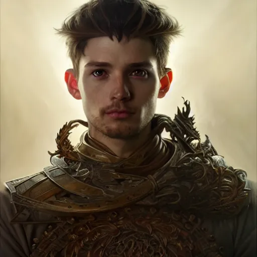 Image similar to portrait painting of a d & d male cleric, ultra realistic, concept art, intricate details, eerie, highly detailed, photorealistic, octane render, 8 k, unreal engine. art by artgerm and greg rutkowski and charlie bowater and magali villeneuve and alphonse mucha