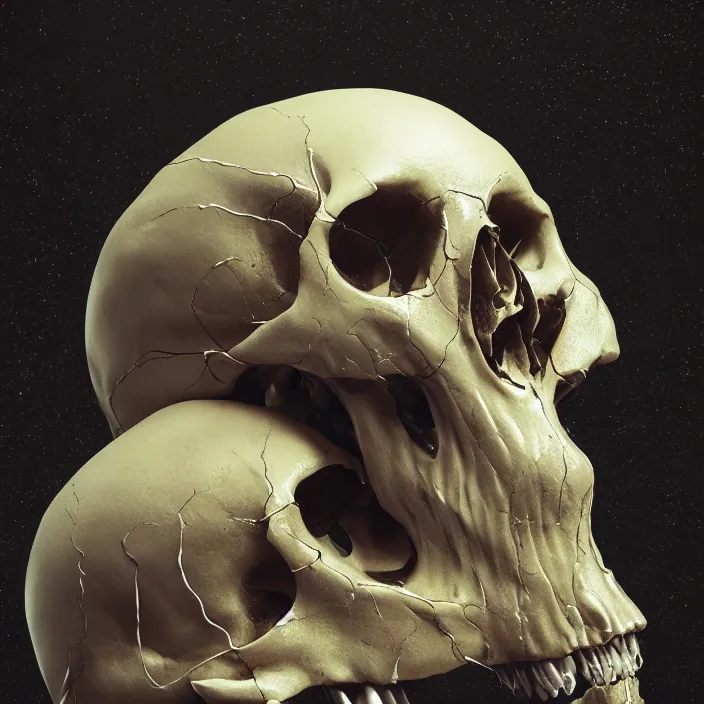 Image similar to a melting dripping human skull. intricate abstract. intricate artwork. by Tooth Wu, wlop, beeple, dan mumford. octane render, trending on artstation, greg rutkowski, coherent, symmetrical artwork. cinematic, hyper realism, high detail, octane render, 8k, depth of field, bokeh. iridescent accents