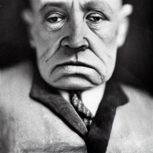 Prompt: Portrait of a 1930's mobster with no feature's on his face, eyeless, no face by Jacob Riis