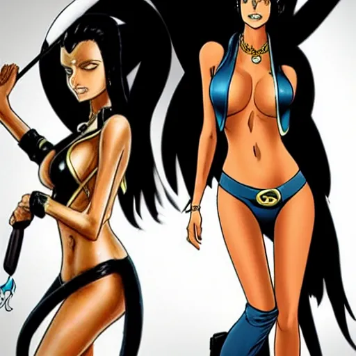 Image similar to angelina jolie as Nico Robin from One Piece, cosplay