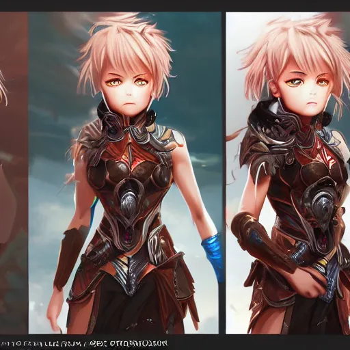 Prompt: a beautifull female warrior, character art portrait, fantasy style clothing, anime key visual, official media, illustrated by wlop, extremely detailed, 8 k, trending on artstation, cinematic lighting, beautiful