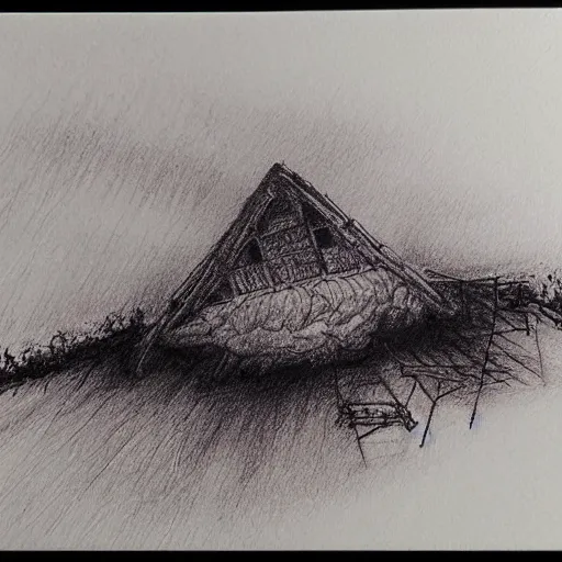 Prompt: grand covered in epic smoke, pen drawing