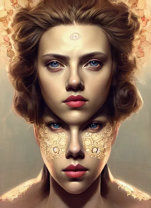 Prompt: symmetry!! scarlett johansson, geisha, machine parts embedded into face, intricate, elegant, highly detailed, digital painting, artstation, concept art, smooth, sharp focus, illustration, art by artgerm and greg rutkowski and alphonse mucha, 8 k