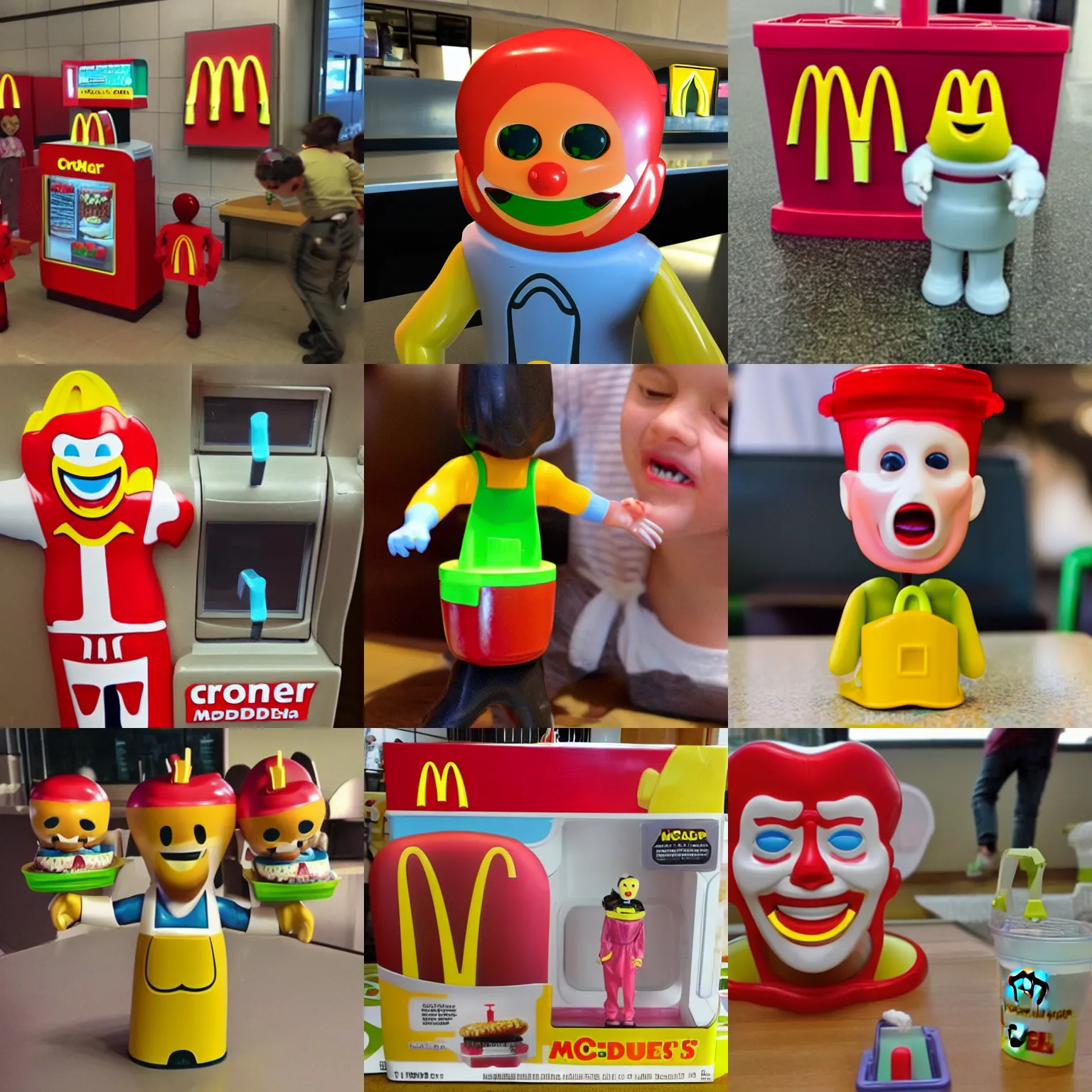 Prompt: a creepy McDonalds plastic toy that scares little children