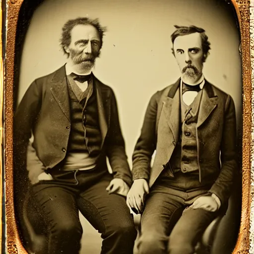 Prompt: tintype photo of rick and morty, 1 8 8 0 s, 4 k