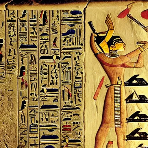 Image similar to ancient egyptian manuscript with pictures of airplanes