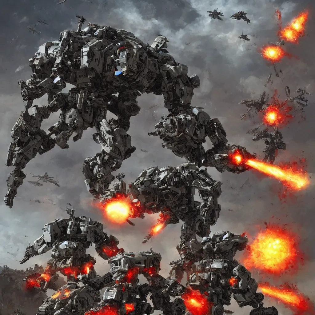 Image similar to war mechs fighting, mech battlefield, wartorn, desolate gloomy planet, science fiction