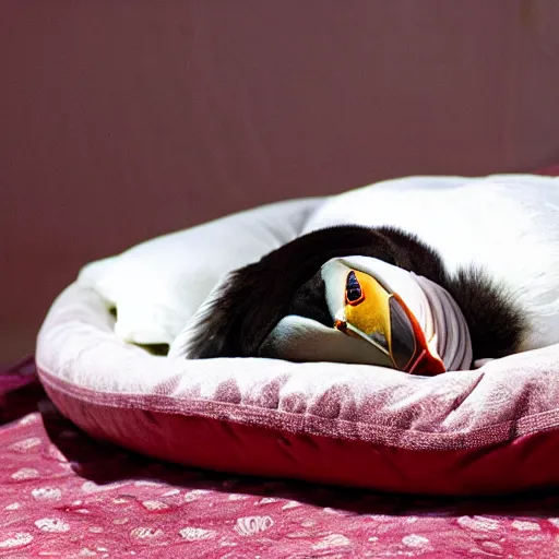 Image similar to puffin in a bed