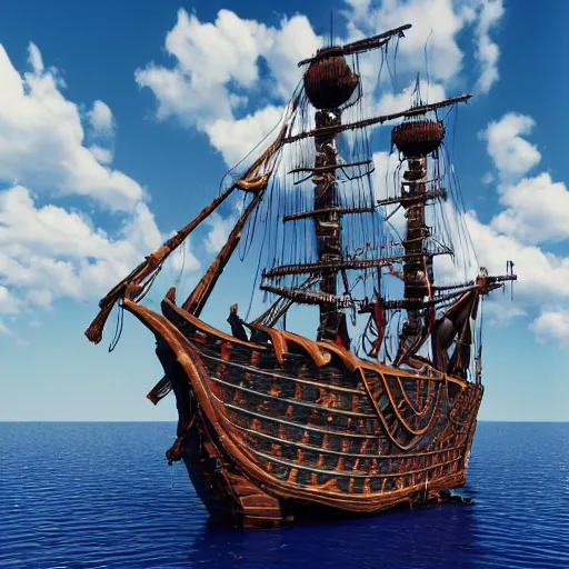 Prompt: 1 9 9 0 s cgi rendering of a pirate ship, high quality, high resolution