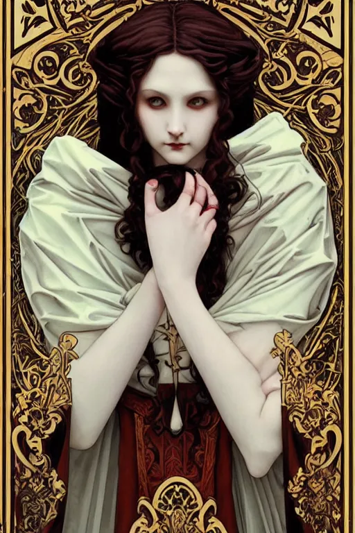 Image similar to majestic gothic vampire porcelain skin girl movie poster, art style by edmund leighton, artgerm, alphonse mucha, graffiti street art, iconic, masterpiece, organic painting, hard edges, ornate and hyper detailed