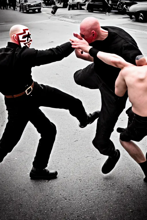 Image similar to nazi skinhead fight with masked antifa, high resolution, photorealistic, smooth, details, 4 k, aesthetic lighting, baroque object, sharp focus, hyperdetailed object, professional photography, pullitzer winning, 8 0 0 photo by : canon eos 5 d mark iv, by karah mew and adnan abidi and jodie bateman