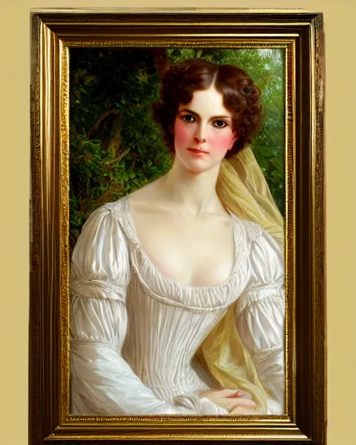 Image similar to regency portrait en buste of Nicole Kidman by Hughes Merle, by Pierre Auguste Cot, perfectly detailed eyes, realistic fabric, abundant detail