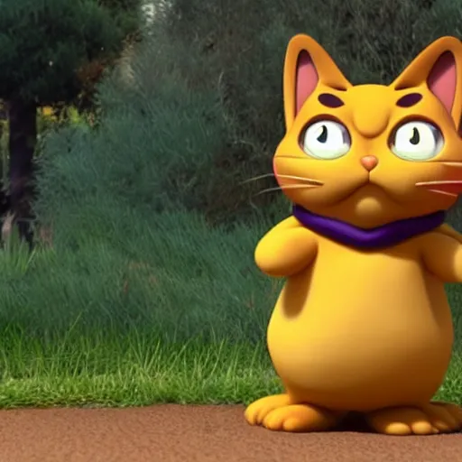 Image similar to garfield the cat as a pokemon, cgi