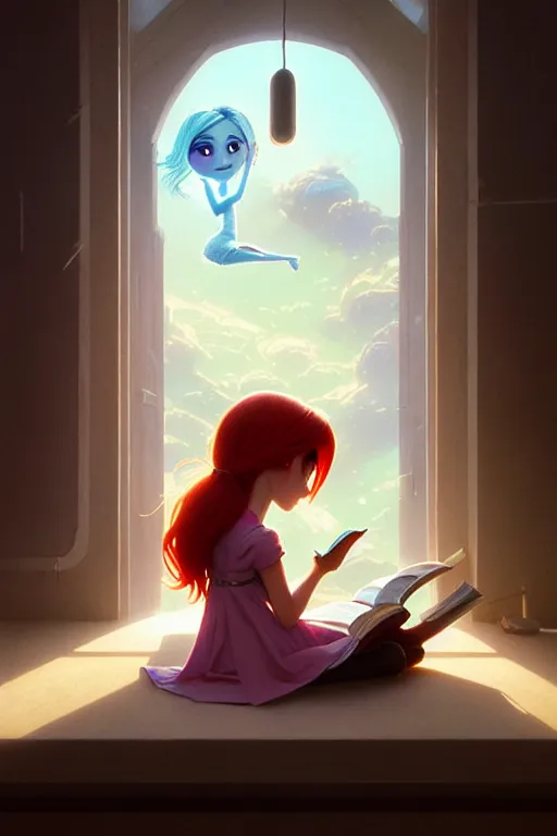 Prompt: highly detailed portrait of beautiful girl reading a book in pixar inside out, dynamic pose, stephen bliss, unreal engine, fantasy art by greg rutkowski, loish, rhads, ferdinand knab, makoto shinkai and lois van baarle, ilya kuvshinov, rossdraws, tom bagshaw, global illumination, radiant light, detailed and intricate environment