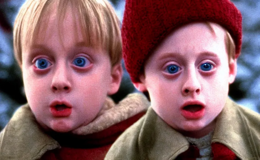 Prompt: Kieran Culkin as Kevin McCallister in 'Home Alone 2' (1992), movie still frame, oscar nominated cinematography, volumetric lighting, 8k resolution, beautiful composition