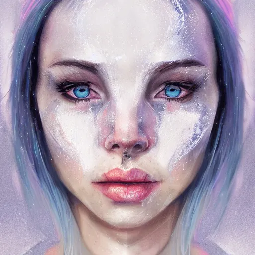 Image similar to ice face fractal portrait of a woman, inspired by mandy jurgens, face accessories, light make up, 4 k, high detailed, illustration