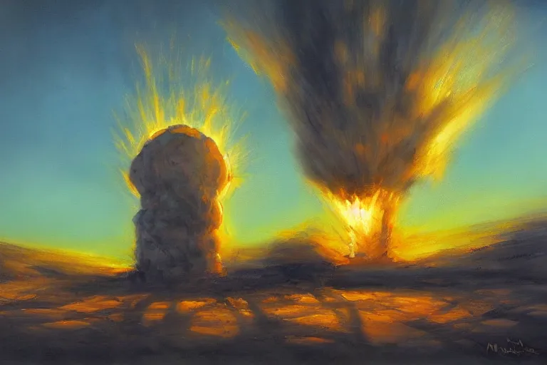 Image similar to masterpiece painting of a nuclear bomb, dramatic lighting, by marc davis