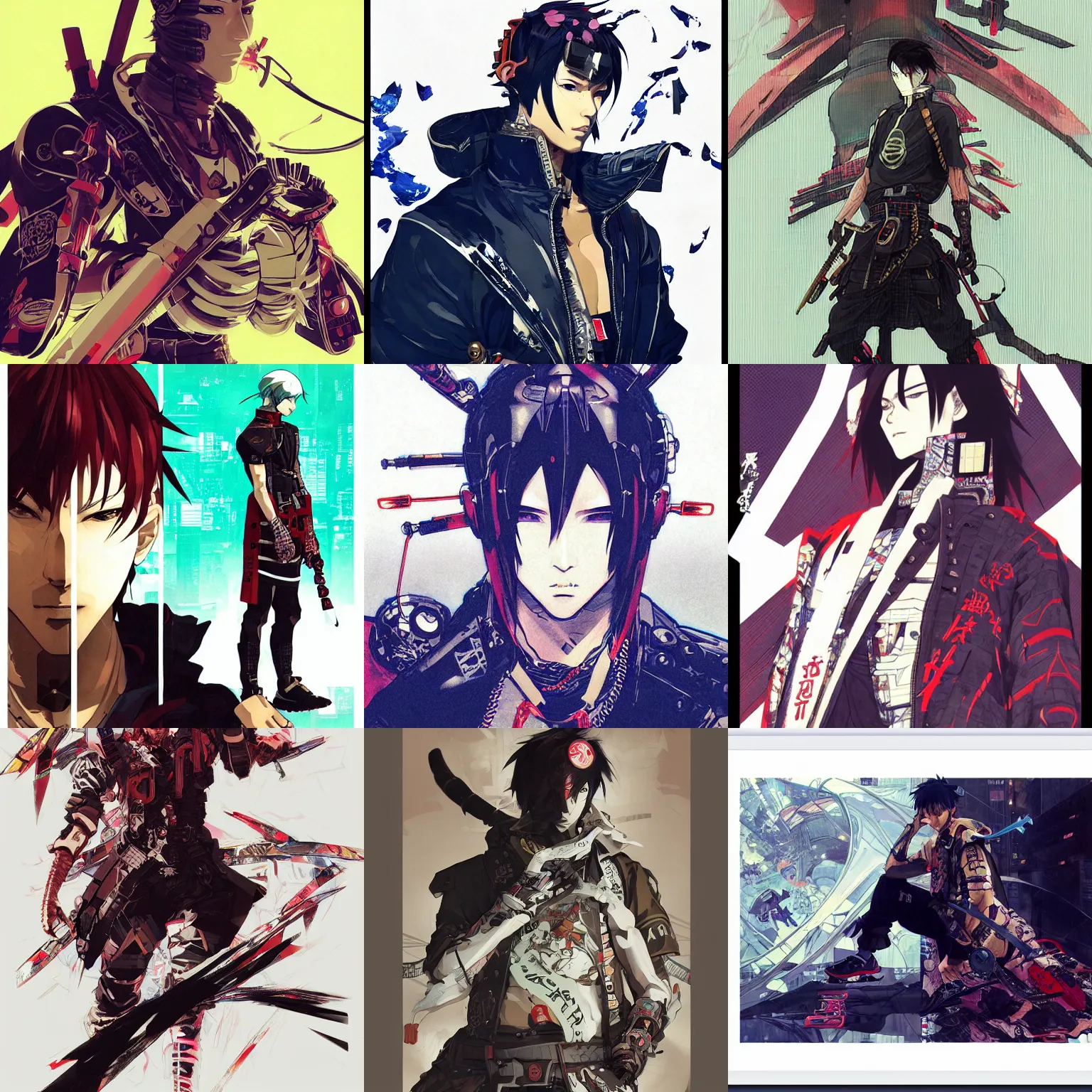 Prompt: cyberpunk samurai, wearing streetwear, by shigenori soejima, greg rutkowski, jesper ejsing, katsuhiro otomo, krenz cushart, rossdraws, alphonse mucha, rule of thirds, seductive look, beautiful