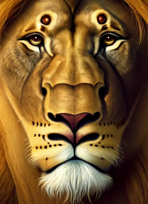 Prompt: centered!! macro head portrait of a lion, artstation, detailed cartoon, elegant, digital painting, concept art, smooth, sharp focus, illustration, ghibli, makoto shinkai, don bluth, fujita goro, jean giraud, akihiko yoshida, tom whalen 8 k