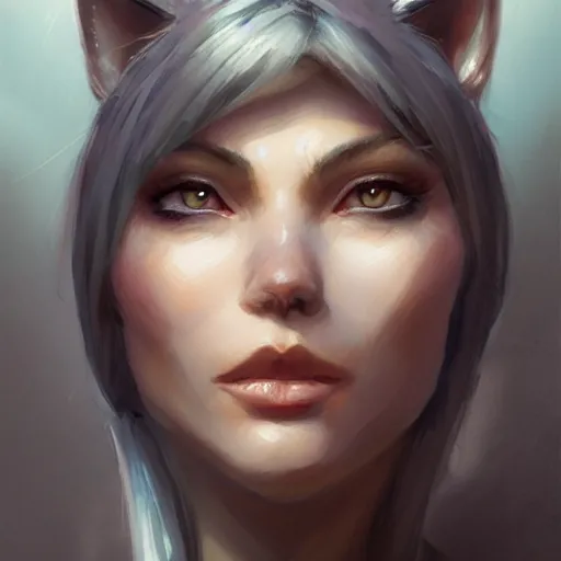 Prompt: artwork of a portrait of a beautiful furry cat woman, trending on artstation, furaffinity, furry artist, ultra detailed, 8 k hdr, dslr, watercolor, concept art, light study, global light, by greg rutkowski, rossdraws, jay naylor, dark natasha, wolfy nail