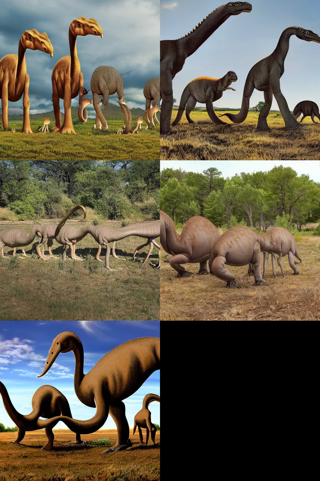 Prompt: a herd of sauropods caught on tape nature photography