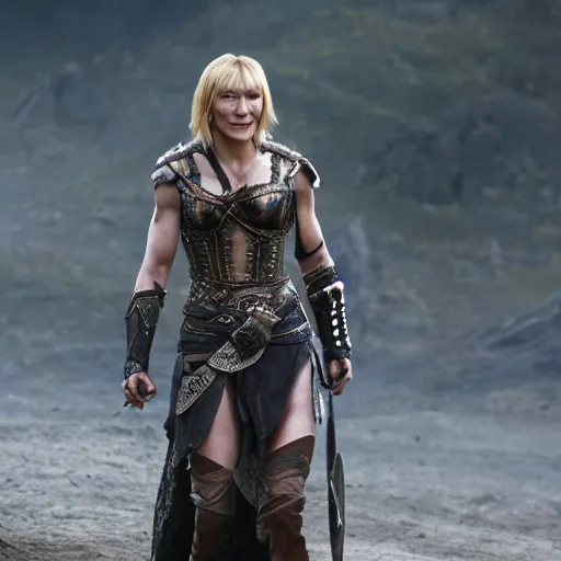 Image similar to cate blanchett as xena warrior princess, movie still, 4k