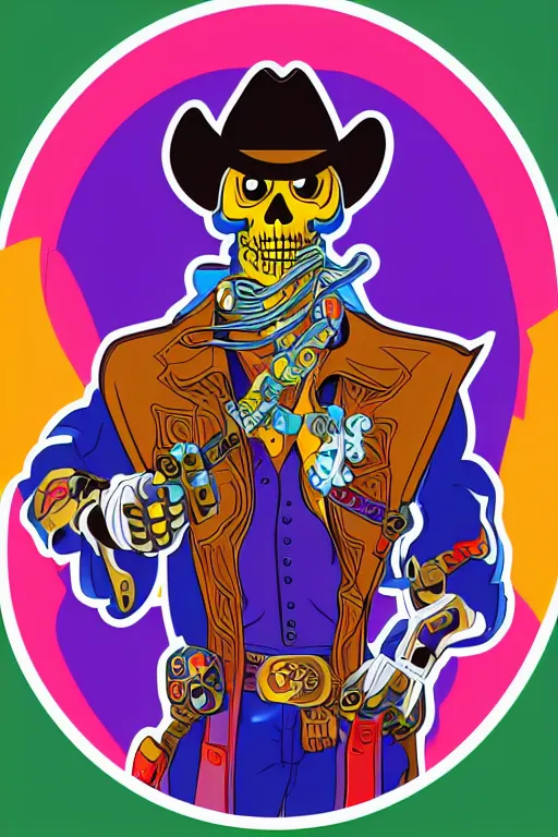 Image similar to A portrait of a skeletor that is a cowboy, sticker, colorful, illustration, highly detailed, smooth and clean vector curves, no jagged lines, vector art, smooth