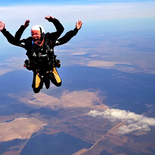 Image similar to joe biden sky diving, action photography