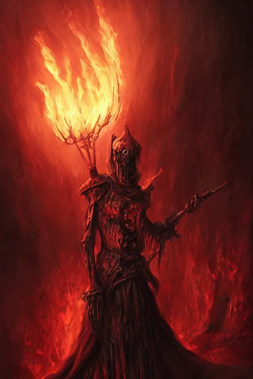 Prompt: undead flame knight, digital art, trending on artstation, professional illustration by seb mckinnon, david romero, artgerm, ultra detailed, fantasy, unsettling, creepy, horror