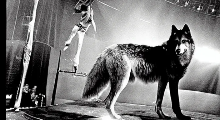 Prompt: wolf performing in the circus. Trending instagram photo