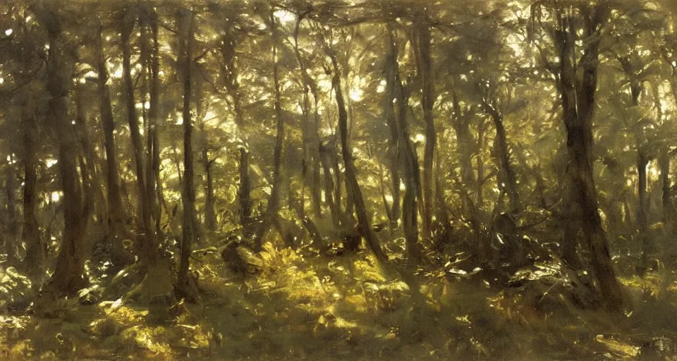 Prompt: forest, by richard schmid and john singer sargent