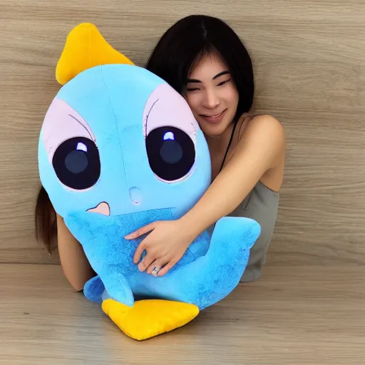 Image similar to happy dolphin, plush doll, 8k