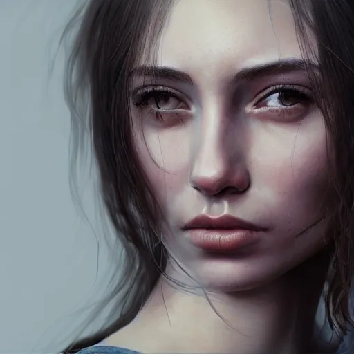 Prompt: close up of a young woman with skin over her eyes, hyperdetailed, artstation, cgsociety, 8k