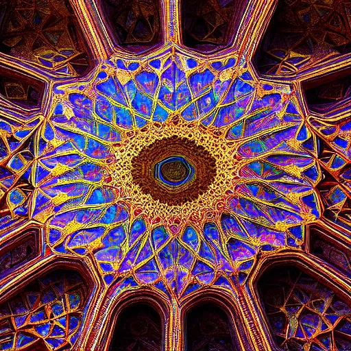 Image similar to psychedelic iranian honeycomb vaulting, muqarnas, photo