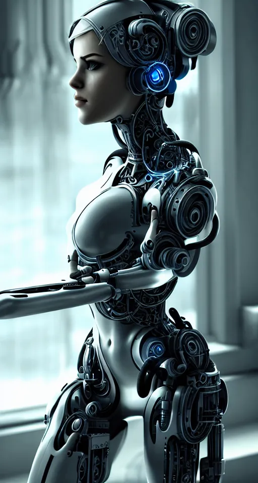 Prompt: beutiful girl cyborg, trending artstaition, unreal engine, cinematic, ultra realistic, intricate