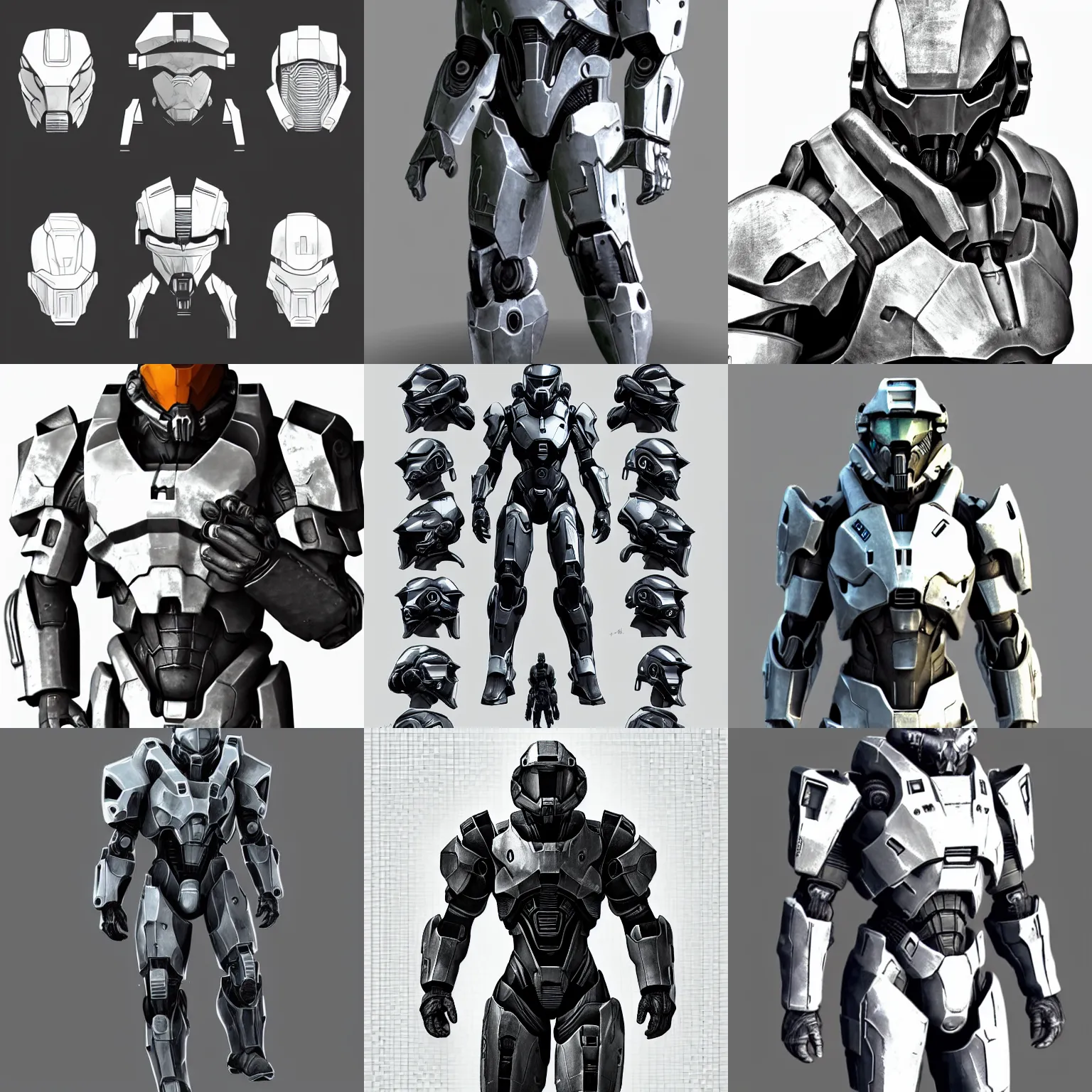 Prompt: form fitting power armor for men and women, highly realistic, mass effect, halo master chief, white background, intricate, elegant, artstation