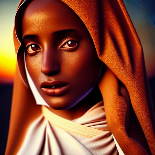 Image similar to photographic portrait of a stunningly beautiful renaissance ethiopian nun female in soft dreamy light at sunset, contemporary fashion shoot, by edward robert hughes, annie leibovitz and steve mccurry, david lazar, jimmy nelsson, breathtaking, 8 k resolution, extremely detailed, beautiful, establishing shot, artistic, hyperrealistic, beautiful face, octane render