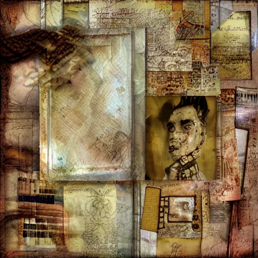 Image similar to detailed and highly reliefed mixed media digital collage textures, spectacular quality