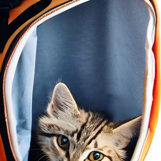 Prompt: cat inside a travel bag sticking its head out