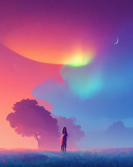 Prompt: moment of peace, aurora background, alena aenami and android jones, wlop and rhads, artstation