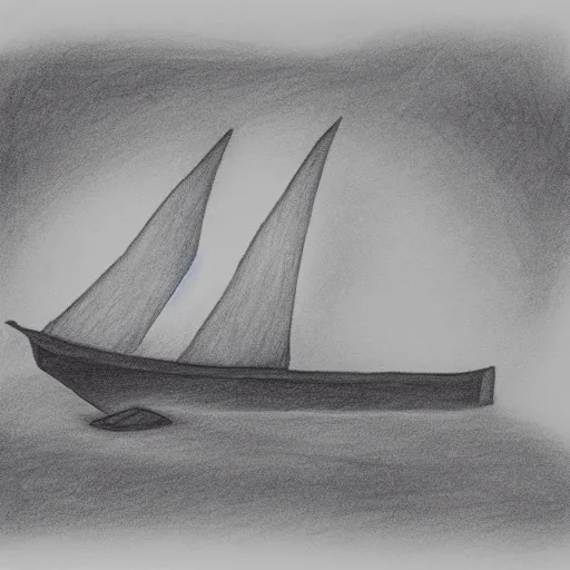 Image similar to A ship on a deserted island, pencil drawing on white background