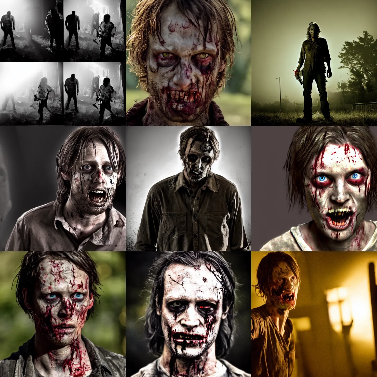 Prompt: made mikkelson plays a zombie on the walking dead, cinematic lighting