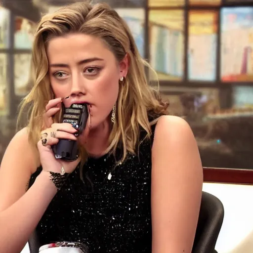 Prompt: chubby Amber Heard doing a livestream on YouTube