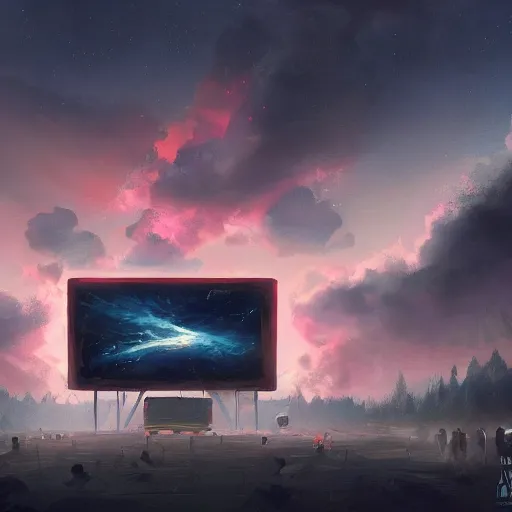 Image similar to Movie playing in the sky, award winning concept art, trending on artstation, matte