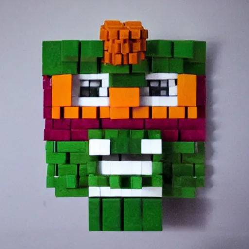 Image similar to a face made out of rubiks cubes and lettuce.