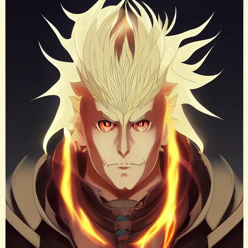 Image similar to portrait of dark biden the mankind god of flames, anime fantasy illustration by tomoyuki yamasaki, kyoto studio, madhouse, ufotable, square enix, cinematic lighting, trending on artstation