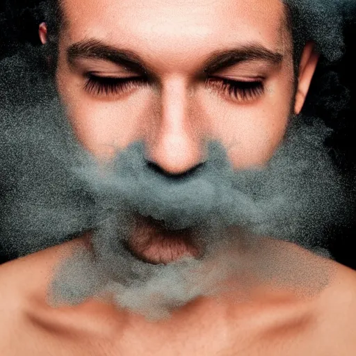 Image similar to man face made of smoke particles